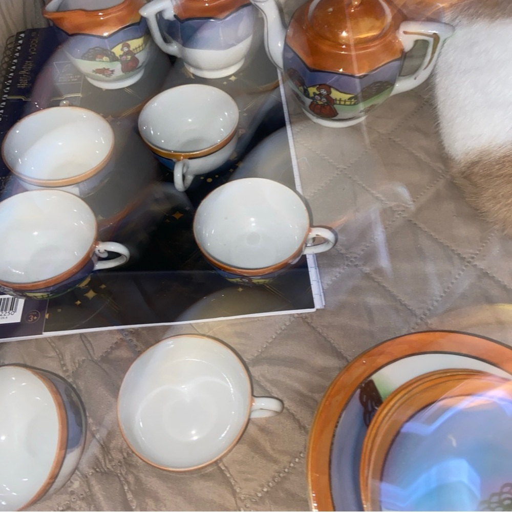 Orange and White Ceramic Tea Set From Japan